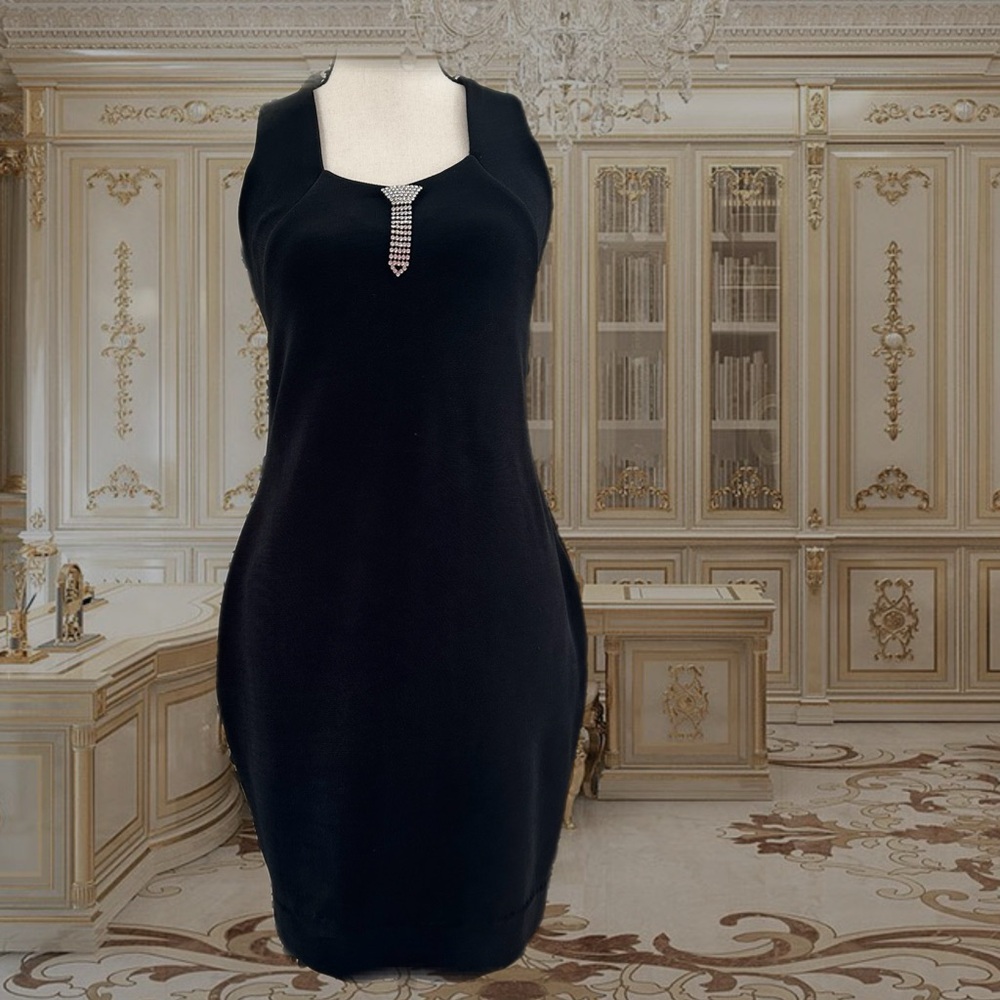 Susan by Night-Black Knit Evening Dress with Rhinestone Embellishment Size S